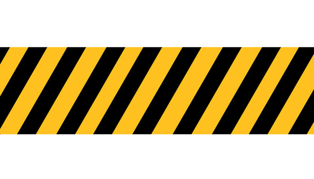 Yellow and black diagonal striped caution tape pattern on isolated on png background.	