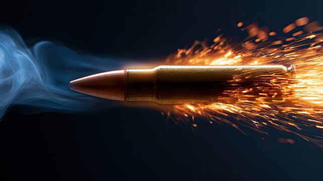 A projectile streaking through the air with fiery sparks and blue smoke