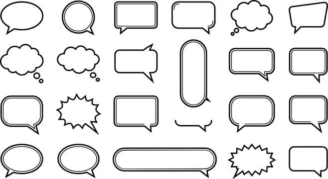Speech bubble outline icon set with double borders for comic dialog chat communication thought cloud text box vector illustration,