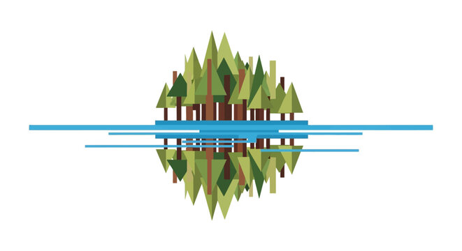Geometric Forest Island With Water Reflection Vector Silhouette