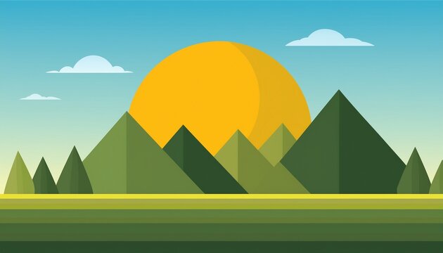 nature landscape flat design with mountains and sun vector