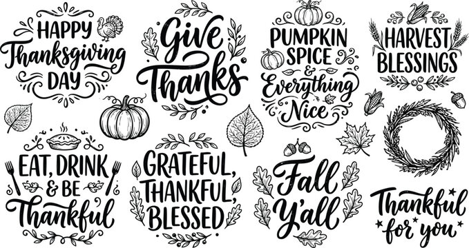 Happy thanksgiving day vector art fall harvest gratitude typography collection