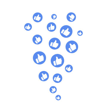Like Button Stream. Floating blue thumbs up icons, social media live stream reactions