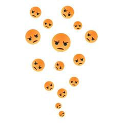 Naklejka premium Angry Emoji Stream. Floating orange angry face emoticons, social media live chat reactions