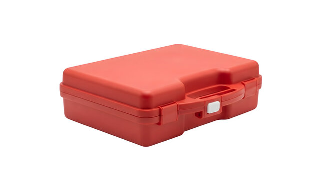 Red plastic hard carrying case for tools or equipment, isolated on transparent background