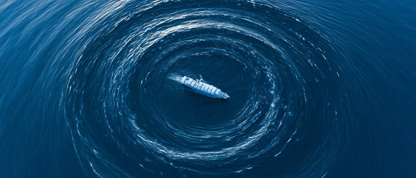 Boat in a circular water pattern in the ocean during daylight hours