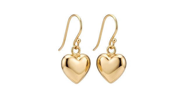 Gold heartshaped earrings isolated on transparent background
