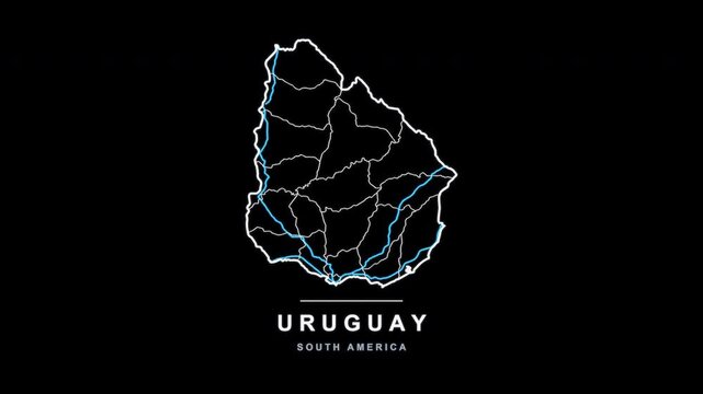 Uruguay Country Line Map Self Drawing Animated Overlay, Alpha 4K