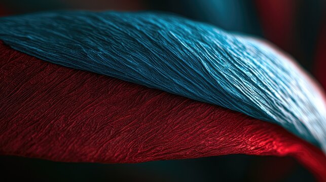 Textured blue and red fabric folds, abstract