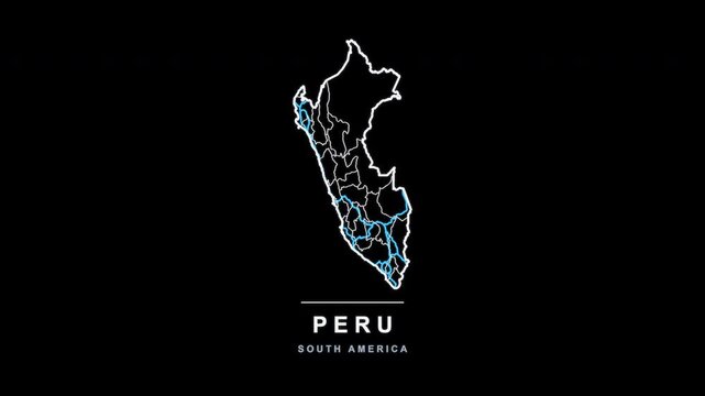 Peru Country Line Map Self Drawing Animated Overlay, Alpha 4K