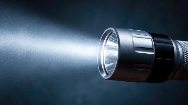 A metallic cylindrical device emitting a bright, focused beam of light