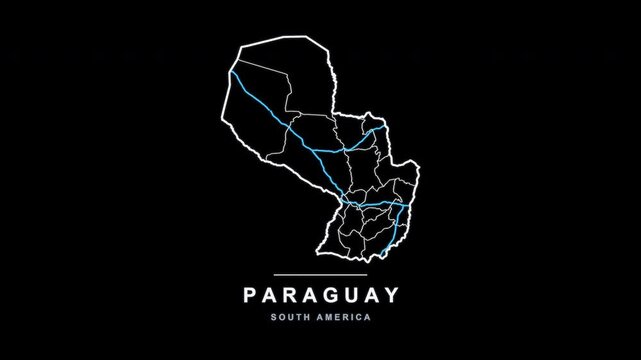 Paraguay Country Line Map Self Drawing Animated Overlay, Alpha 4K