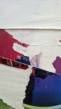 Torn and ripped urban paper poster background, messy paper, old urban texture timelapse