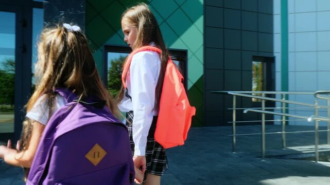 Motivated students on their way to school in modern education lifestyle concept