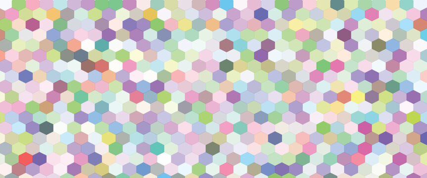 Abstract colorful hexagon mosaic pattern with soft pastel tones. Seamless geometric vector background ideal for wallpapers, branding, packaging, textiles, web design, and modern graphics.