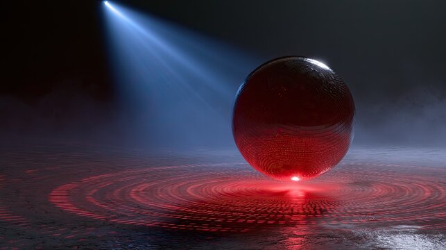 Dark, atmospheric scene with a glowing red orb on a textured floor