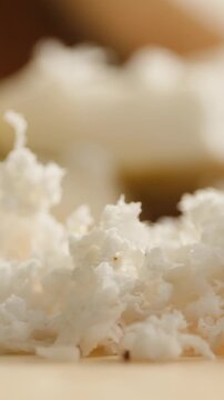 Coconut, Fresh whole and halved coconut isolated on a white background. Tropical exotic fruit with natural brown shell and white flesh. Healthy organic food, vegan ingredient, summer, close-up.