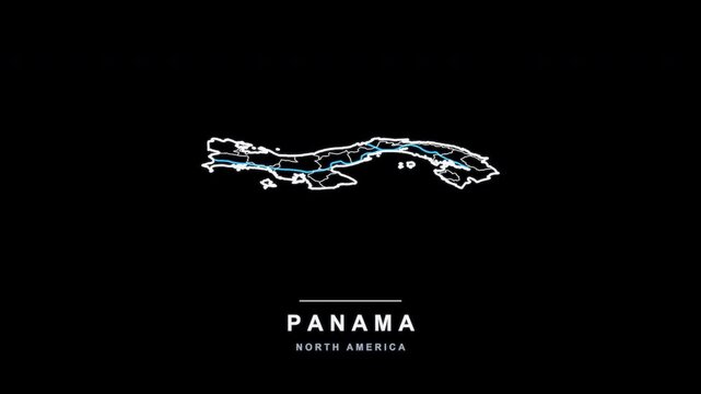 Panama Country Line Map Self Drawing Animated Overlay, Alpha 4K