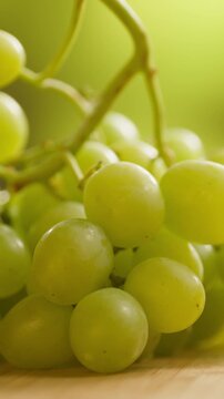 Red grape, spanish supermarket food, Close-up green grape cluster on vine in the vineyard. Stock Photo
