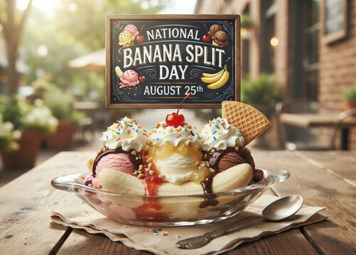 National Banana Split Day August 25th classic dessert with ice cream and toppings
