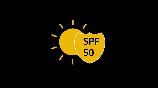 Yellow Sun Protection Shield SPF 50 Icon Animation Sunscreen UV Defense Loop Isolated on White Background Motion Graphic