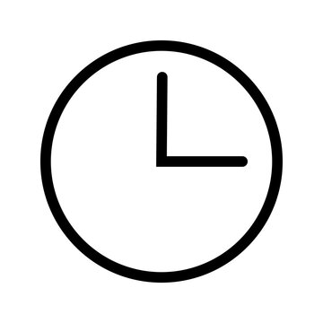 Simple black clock icon showing three o clock time symbol
