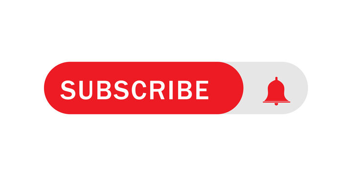 Red subscribe button with notification bell icon for social media channels and video content