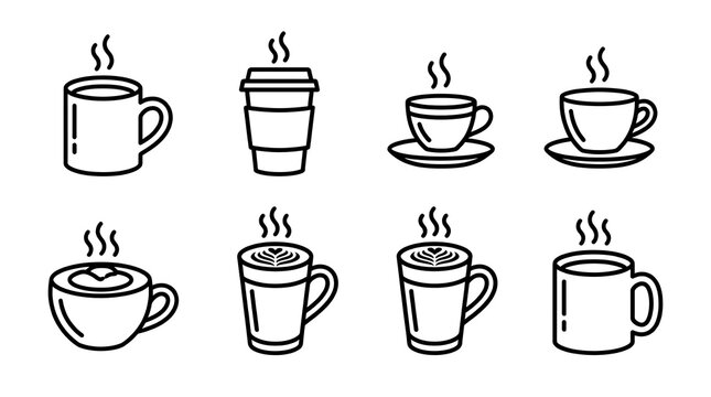 Coffee Cup Icon Set Minimalist Line Art