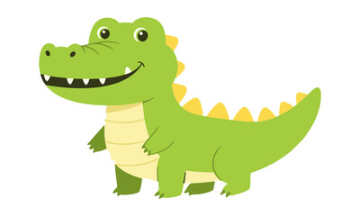 Naklejka premium Friendly cartoon crocodile with green skin and yellow spikes isolated on a white background, playful character concept