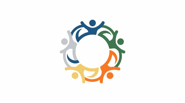 Abstract circular community teamwork logo with stylized human figures.