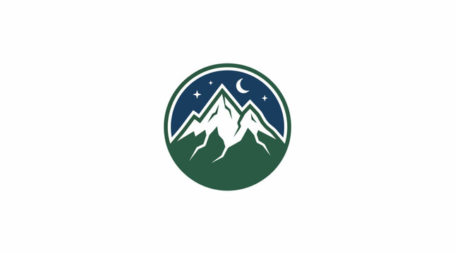 Minimalist mountain peak icon with night sky design.