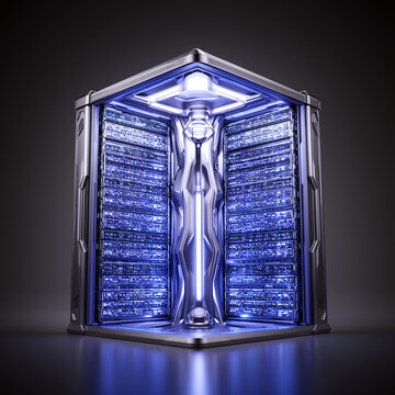 Futuristic Data Server Rack with Blue Light