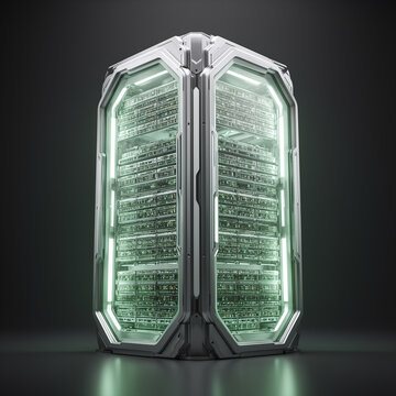 Futuristic Server Rack with Glowing Circuitry