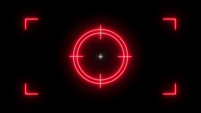 Glowing neon light target icon animation.  Military training, Military target icon animation on black background. Crosshair, gun aim, sniper target.
