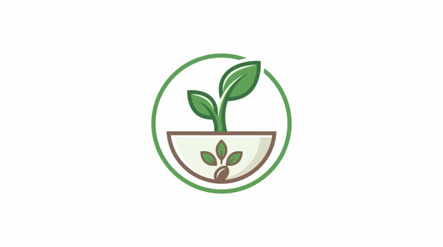 Minimalist green sprout logo icon design with soil and seeds.