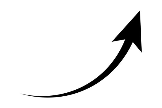 Simple black upward curved arrow symbol showing growth and progress
