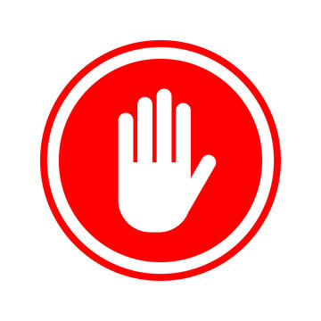 Red circular stop sign icon with a white hand symbol