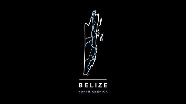 Belize Country Line Map Self Drawing Animated Overlay, Alpha 4K