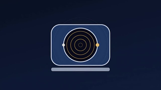 Futuristic circular radar scope visualization with concentric rings targeting crosshair display interface technology on a deep blue background