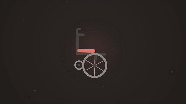 Smooth animated graphic of an accessible wheelchair symbol gliding across a deep black background representing mobility support and care services