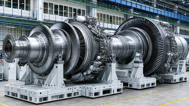 Large Turbine Engine Assembly in Factory Setting