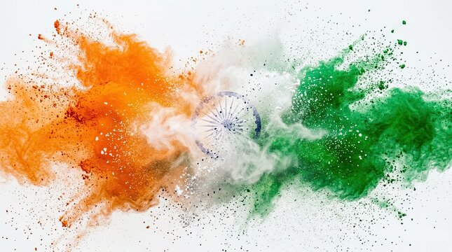Vibrant independence day india celebration saffron white green color burst with ashoka chakra