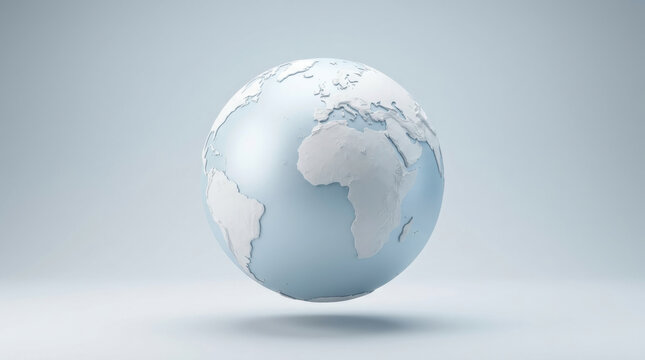Elegant 3D world globe isolated on soft neutral background illustrating global business, international collaboration, worldwide markets, cross-border trade, global economy and corporate growth concept