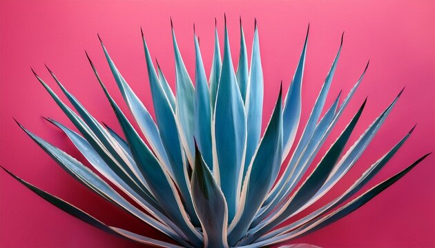 agave plant with fox tail shape and blue shades sits on a bright pink backdrop