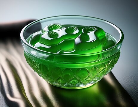 green jelly in glass bowl