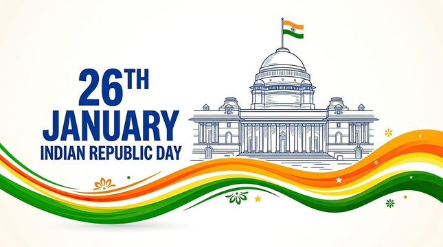 Indian republic day illustration celebrating india's independence day with rashtrapati bhavan