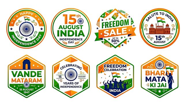 India independence day collection patriotic badges stickers for august 15th celebrations