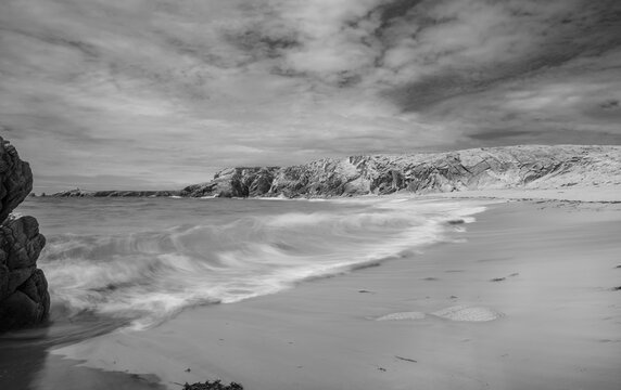 Long exposure picture of Plage de Port Bara on the french atlantic coast.
