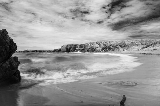 Long exposure picture of Plage de Port Bara on the french atlantic coast.