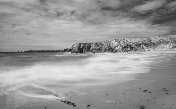 Long exposure picture of Plage de Port Bara on the french atlantic coast.